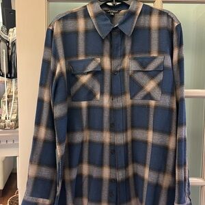 Simply southern flannel shirt in navy khaki Sz large in EUC